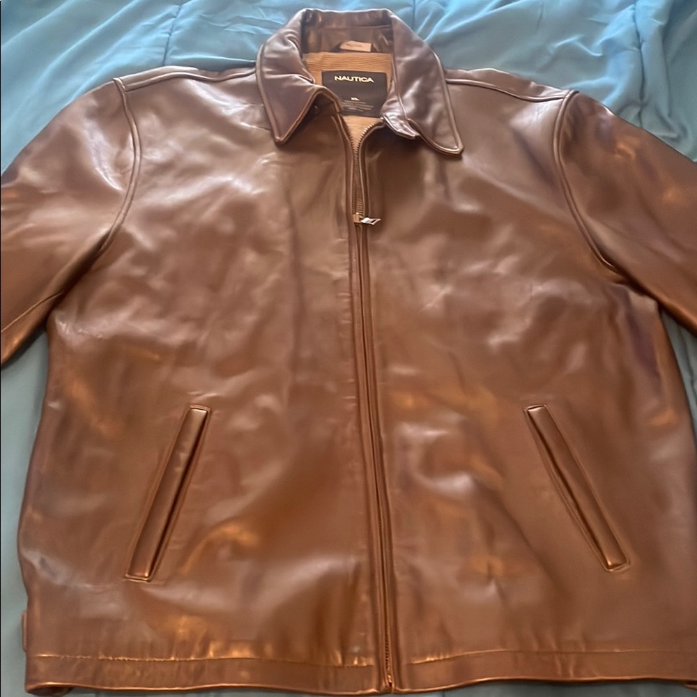 Nautica Men's Brown Leather Jacket